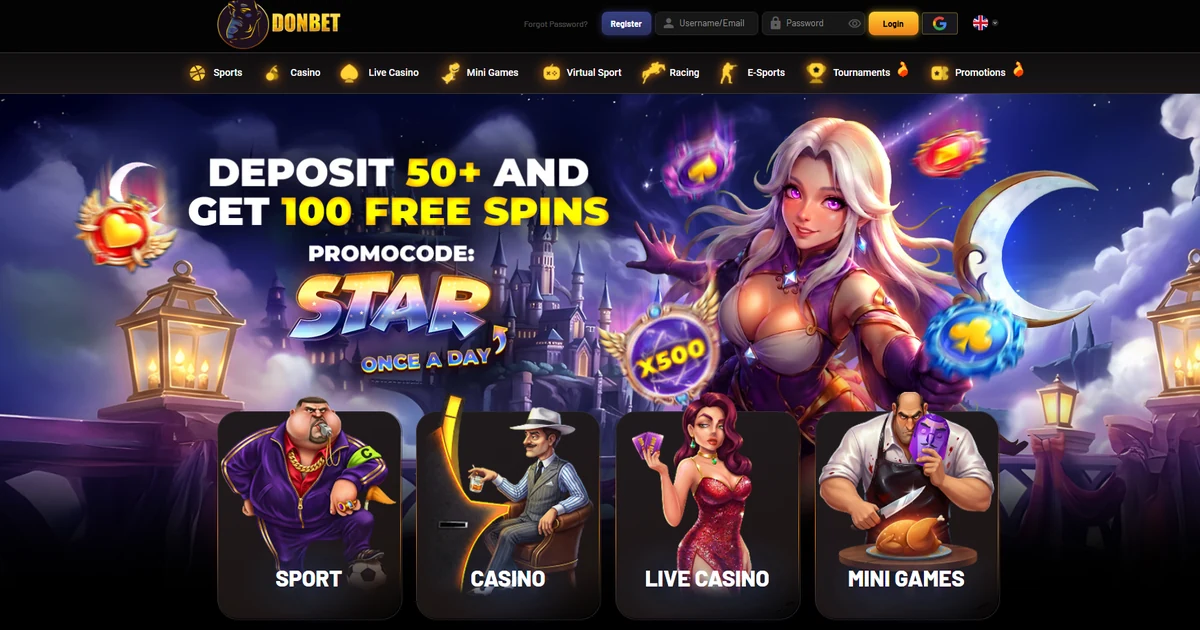 Donbet casino lobby, showing the games shelf and welcome offer