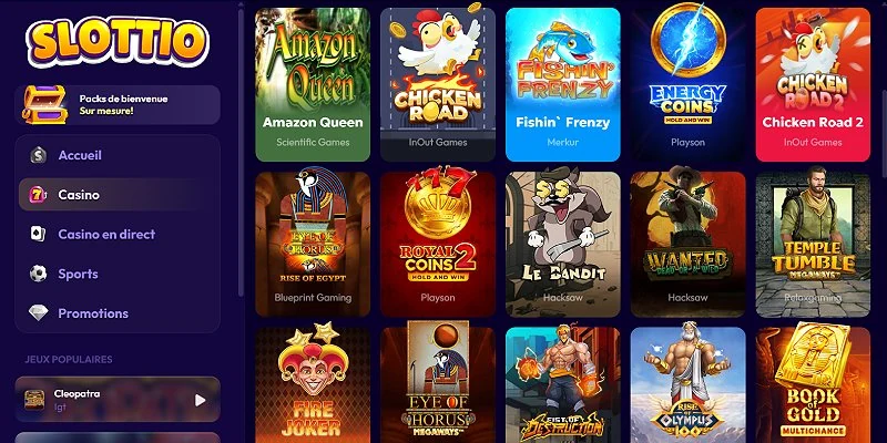 Slottio casino lobby, showing the games shelf and welcome offer